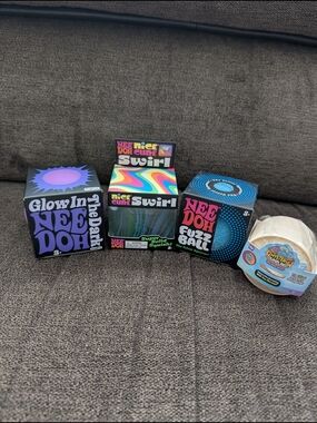 NEE DOH Glow In the Dark, Nice Cube Swirl, Fuzz Ball & Mini Mystery Dumpling
